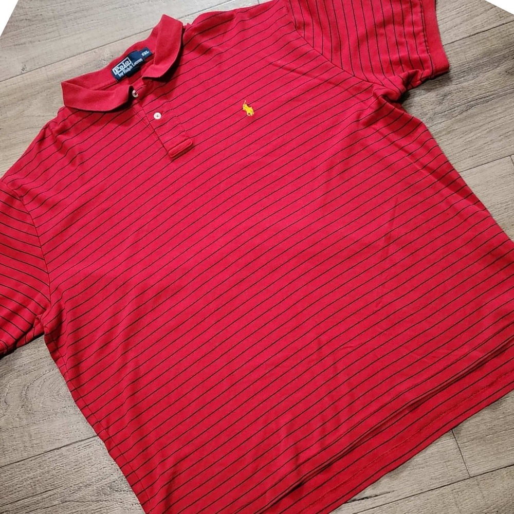 Polo Ralph Lauren Mens XXL Red Navy Blue Striped Short Sleeve Polo Shirt